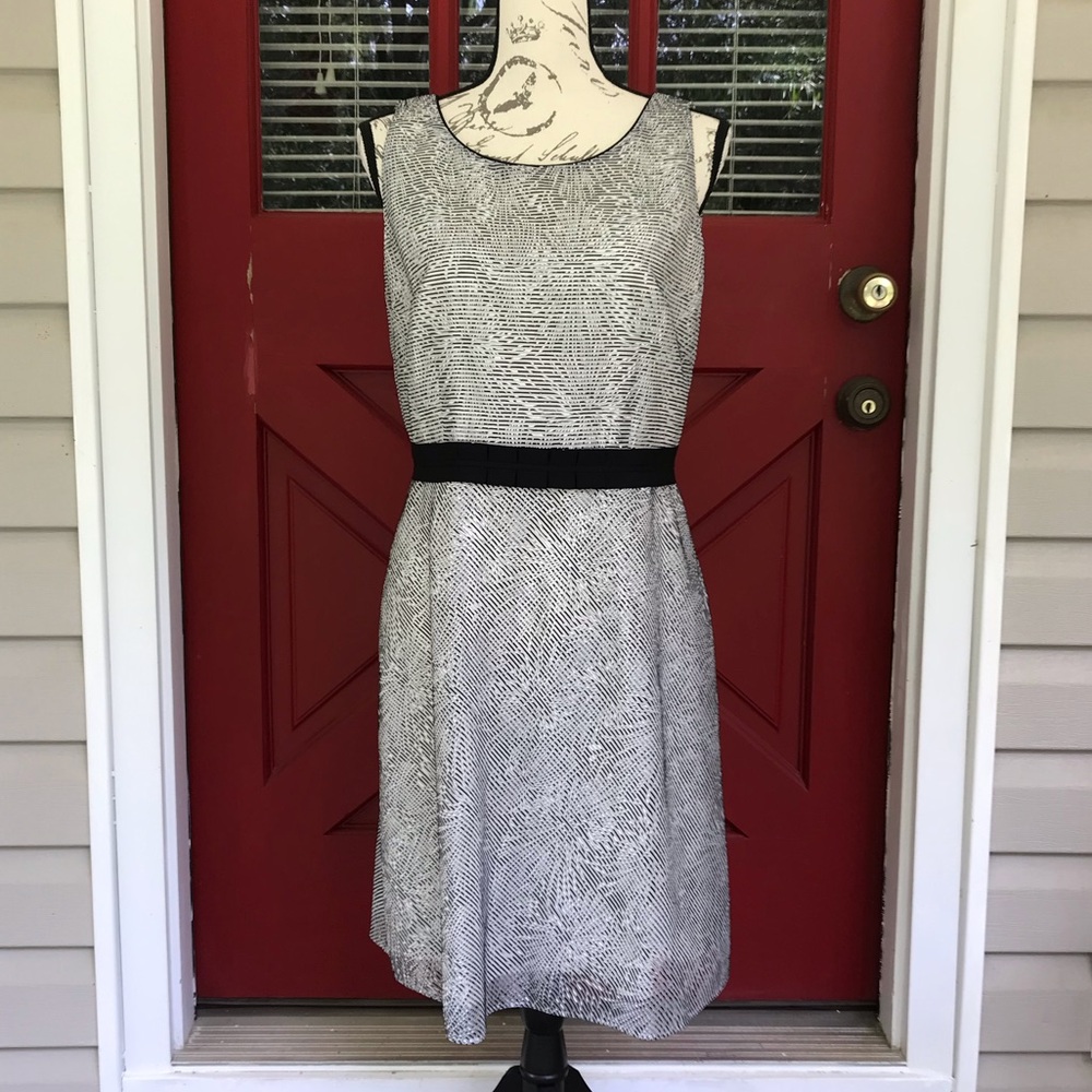 Antonio Melani Sleeveless Black White Lined Grosgrain Waist Shift Dress Size 8 - Picture 1 of 13